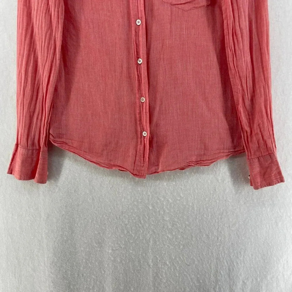 J.Crew Shirt Women's Sz 2 Red Button-Up Collared Chest Pocket Regular Curved Hem - Picture 7 of 11